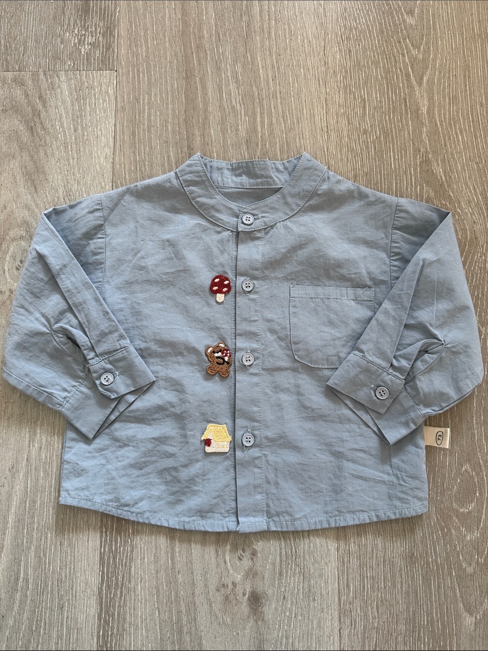 Light Blue Baby Button-Up Top with Playful Patches 9-12M (73cm)
